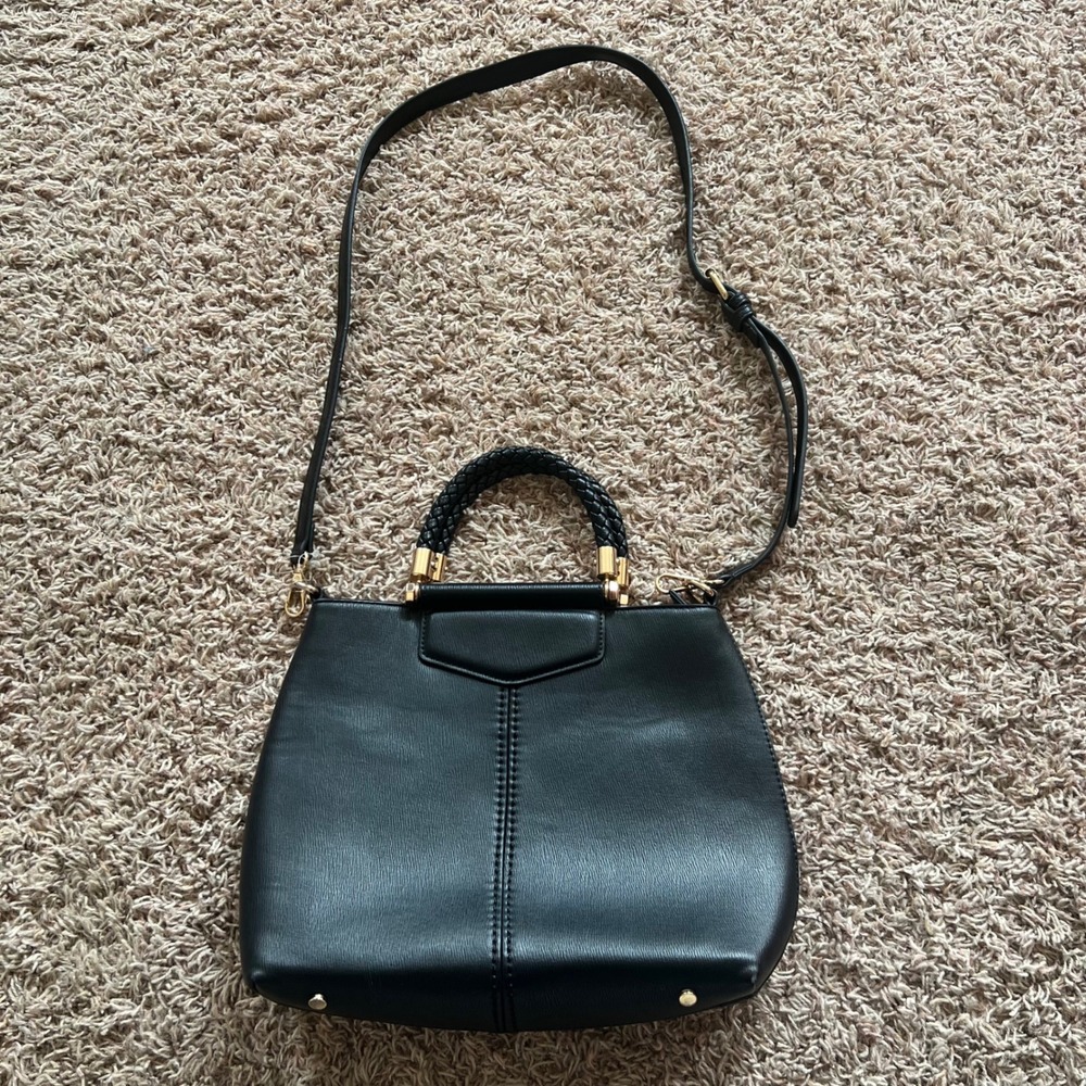 Miztique Black Textured Vegan Leather Satchel Braided Handle Crossbody Bag